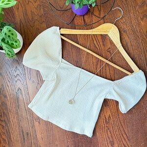 H&M White Ribbed Off-Shoulder Crop Top